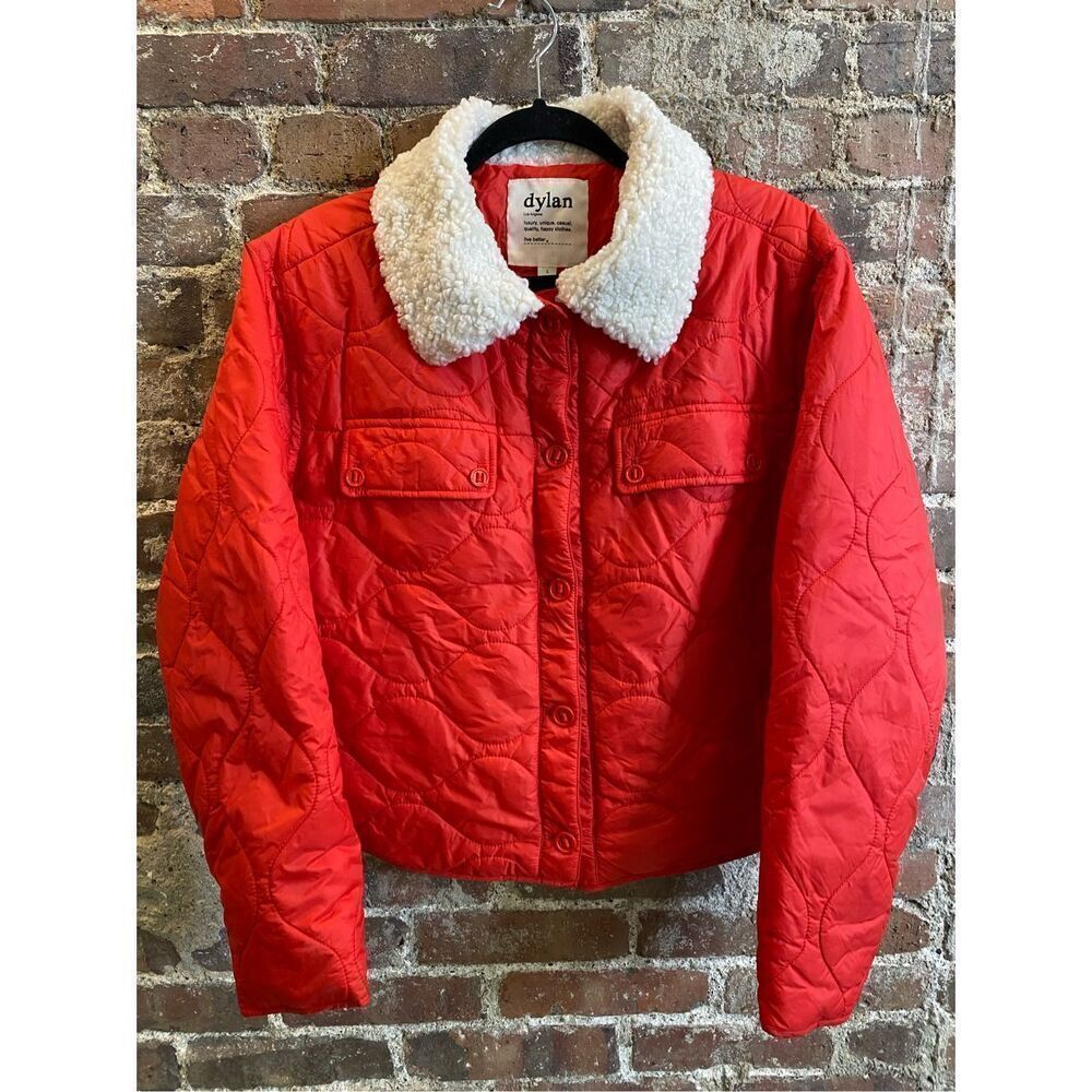 Dylan Los Angeles Peyton Fiery Red Quilted Fashion Jacket Teddy Sherpa Collar Si